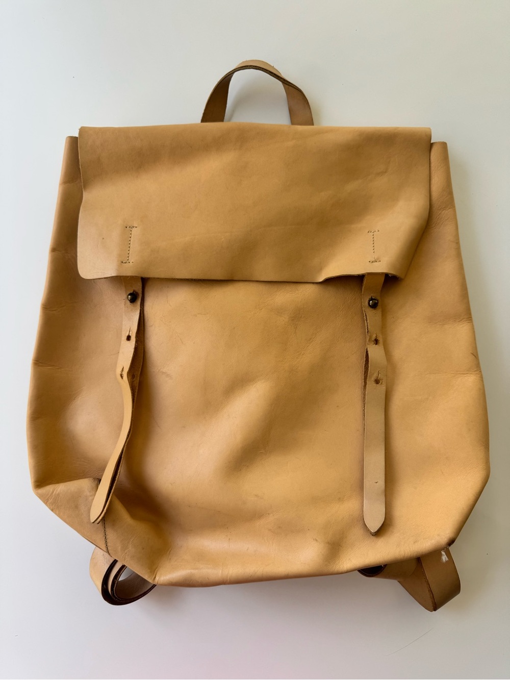 Eileen Fisher Tan Leather Roll-Top Backpack - Minimal Bag